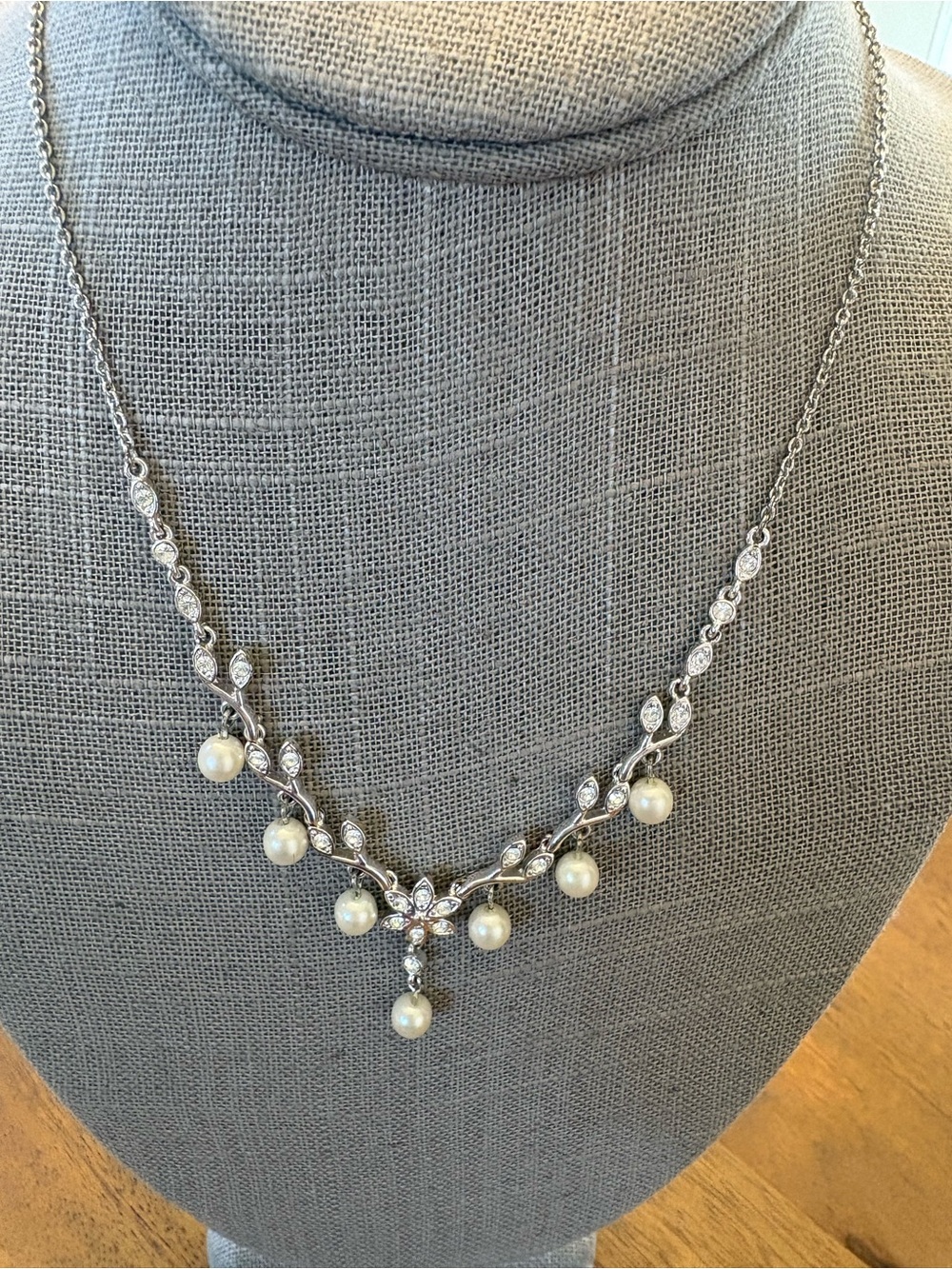 Premier Designs Silver Pearl and Crystal Branch Necklace